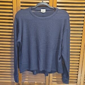 Women’s Long Sleeve Waffle-Knit Tee - Navy
